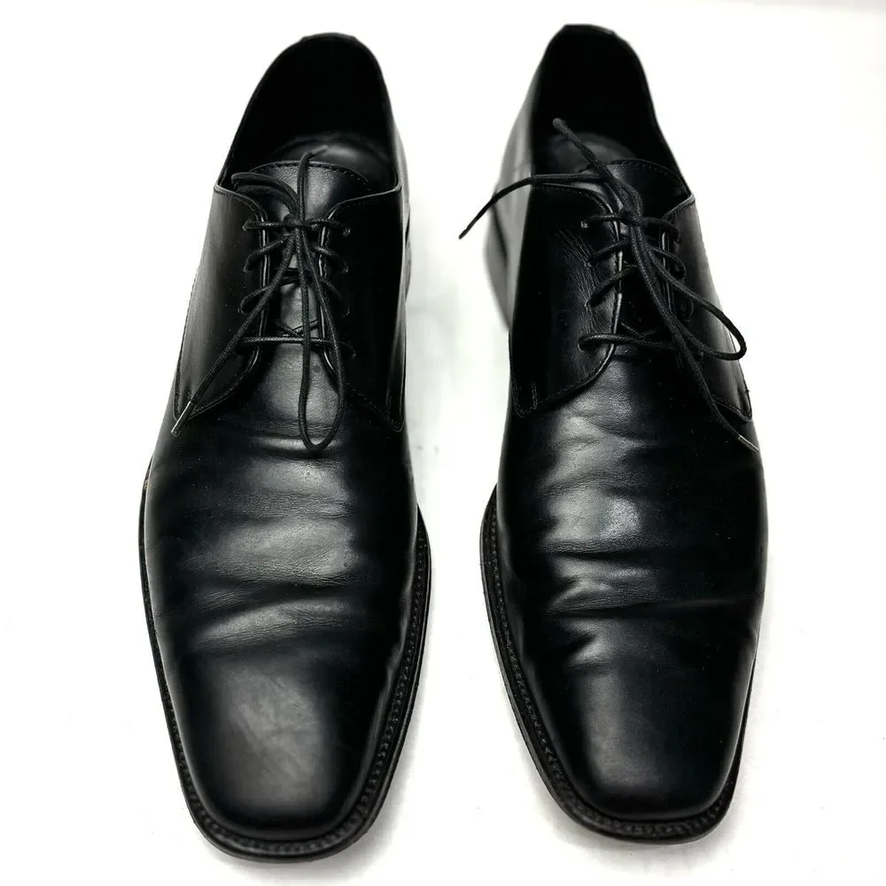 Ermenegildo Zegna Leather Derby Shoes Black Mens‎ 9 Fatte A Mano Italy Prom EUC
